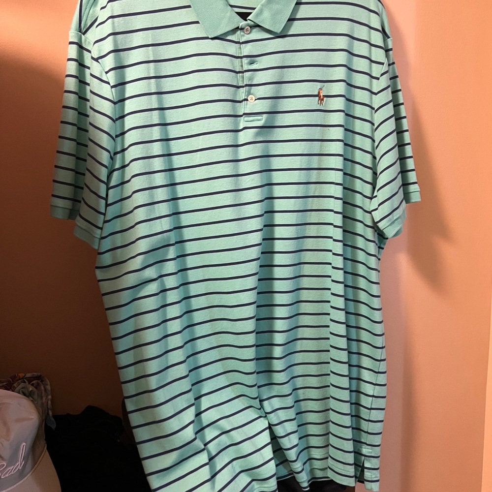 Polo by Ralph Lauren Men's Mint and Navy Striped Polo
